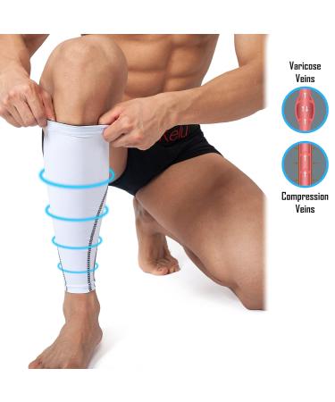 360 RELIEF Compression Calf Sleeves for Men and Women | Shin Splints, Muscle Cramps, Workout Support | Running, Hiking, Marathon | M L XL | White - Includes Mesh Laundry Bag - Buy Online on GoSupps.com