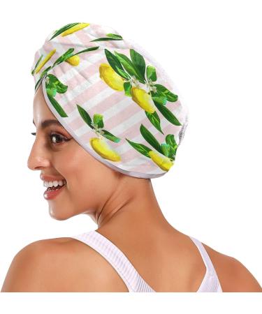 Lemon Stripe Dry Hair Cap & Quick Dry Towel Set | Super Absorbent Soft Comfortable | Shop Internationally - Buy Online on GoSupps.com