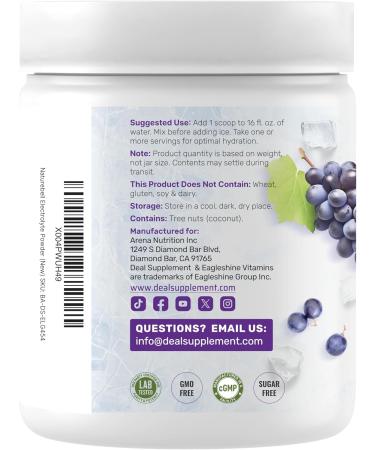 Electrolytes Powder 1lb (69 Servings) No Sugar Low Sodium ICY Grape Flavor Rapid Hydration Supplement Drink Mix High Potassium 1 000mg with Natural Coconut Water Magnesium & Vitamin C* - Buy Online on GoSupps.com