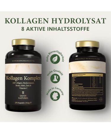 Hyaluron Collagen Complex 270 Capsules | Type 1 & 3 Hydrolyzed Peptides | Enriched with Vitamin C Biotin Selenium Zinc & Copper | Made in Germany | Satin Naturel - Buy Online on GoSupps.com