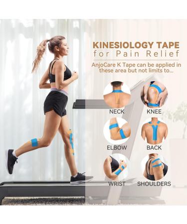 Anjocare Kinesiology Tape - Elastic Therapeutic Sports Bands for Muscles & Joints (2 Rolls 5m x 5cm) - Blue & Beige Uncut - Pain Relief & Support for Shoulders Ankles Elbows Knees - Buy Online on GoSupps.com