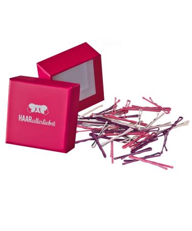 Hair -like hair clamps bobby pins (48 pieces | pink pink glitter | 3.4cm) for girls including box for storage (box color: pink)