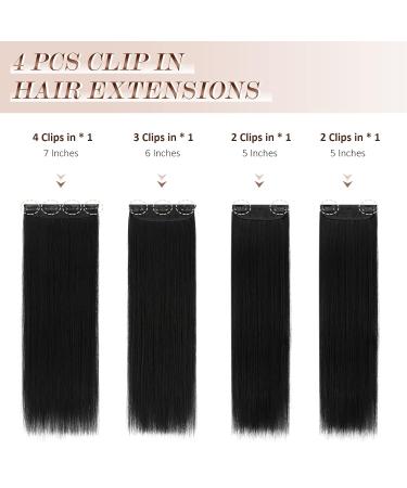 Feshfen Clip-In Extensions - 4PCS Synthetic Hair Extensions 50cm Smooth Long Black Hair for Women - Buy Online on GoSupps.com