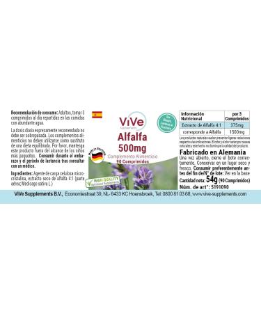 Alfalfa Tablets - 90 Vegan & Additive-Free | 4-Way Concentrated Medicago Sativa Extract | High Dose Quality from Germany - Vive Supplements - Buy Online on GoSupps.com