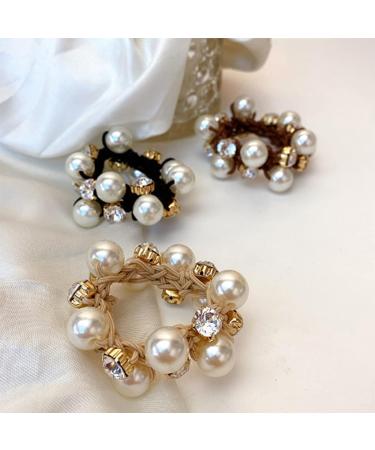 Rhinestone Pearl Hair Ties - 3pcs Elastic Scrunchies for Women and Girls - Buy Online on GoSupps.com