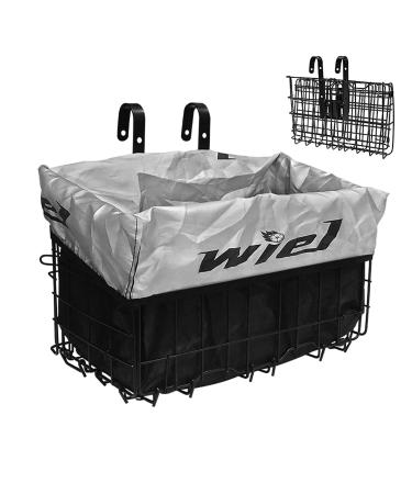 Wiel Bike Basket with Black Liner Rainproof Cover, Folding Steel Bicycle Basket Easy Install to Front Handlebar or Rear Rack, Heavy-Duty Metal Wire Bearing 33 lbs for Commuter Grocery Shopping Picnic
