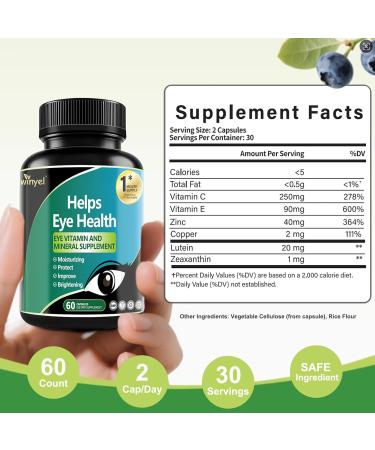 WINYEL Lutein Eye Vitamins Supplement - Supports Eye Health - with Lutein Zeaxanthin Zinc and Vitamins C & E - 60 Capsules - Buy Online on GoSupps.com