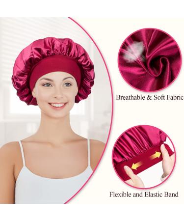 Satin Silk Bonnet Set for Curly Hair | 2pcs Night Sleep Caps for Women - Navy Red - Buy Online on GoSupps.com