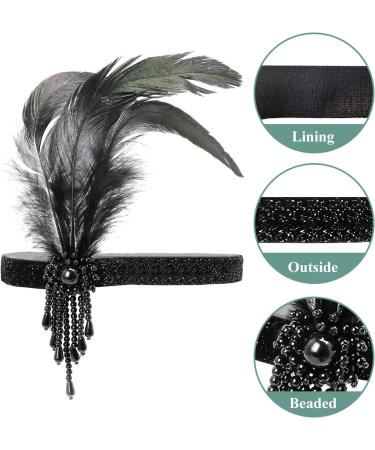 Feather Headband ARPDJK 1920s Flapper Headpiece with Beaded Vintage Accessories for Costume Prom Wedding Carnival Party Black Feather Hair band for Women - Buy Online on GoSupps.com