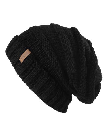 Fortalk knitting hat women slouch beanie hat street style coarse knit winter hats classic soft beanie winter unit size black
