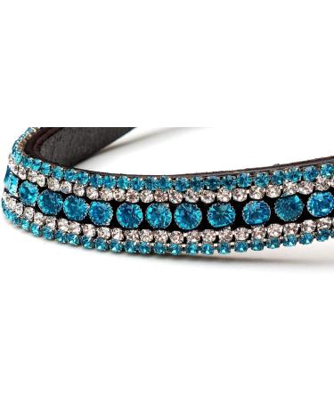 Equipride Turquoise Black Leather Cob Horse Browband with Rhinestones - Stylish Bow Shape | Shop Internationally - Buy Online on GoSupps.com