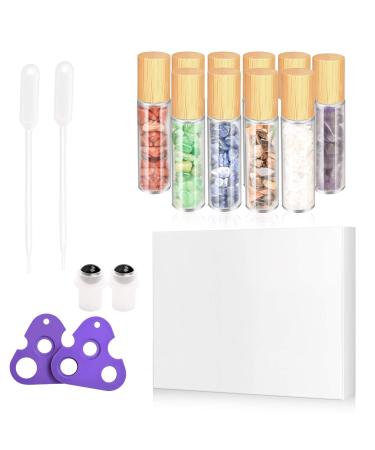Buy Z-Color 10pcs Natural Semiprecious Gemstones Essential Oil Roller Bottles - 10ml Transparent Glass with Bamboo Caps for Aromatherapy - International Shipping Available - Buy Online on GoSupps.com
