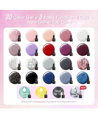 ROSALIND Gel Nail Polish Set Glitter Glossy Matte Top Coat Gel Polish 20 Colors UV Gel Polish Set White Blue Nude Nail Polish for Girls - Buy Online on GoSupps.com