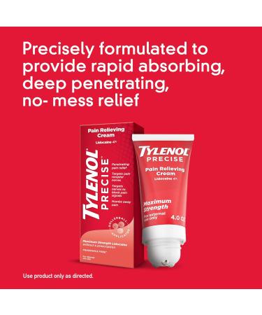 Tylenol Maximum Strength 4% Lidocaine Pain Relieving Cream - 4oz for Back Knee & Joints - Fragrance Free & Fast Relief - Buy Online on GoSupps.com