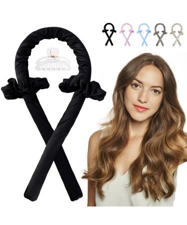 Heatless Hair Curler - FAVIRZCE Hair Rollers Heatless Curling Rod Headband for Long Hair Soft Silk Curl Ribbon with Hair Scrunchies Clips Hair Curlers to Sleep in Styling Tools Black