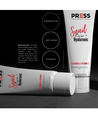PRESS Snail Mucin Facial Cleanser with Hyaluronic Acid & Vitamin E | Refreshing 6 oz Skincare Solution for All Skin Types - Buy Online on GoSupps.com