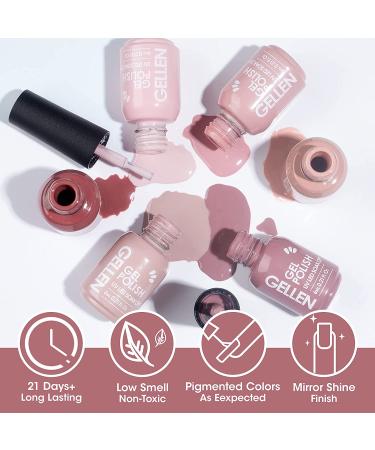 Gellen Gel Nail Polish Kit - 28 Pack Nude Grays Pastels Glitter Gel Polish Set | Glossy/Matte Top & Base Coat | Trendy Home/Salon Manicure Kit - Buy Online on GoSupps.com