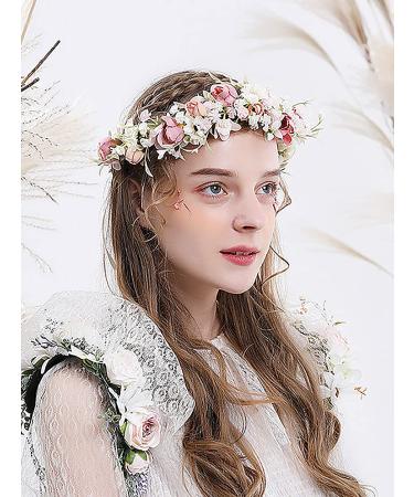 Hjhiwe Adjustable White Rose Bridal Crown - Boho Floral Headdress for Weddings & Photography - Rustic Beige Headband for Brides & Girls - Buy Online on GoSupps.com