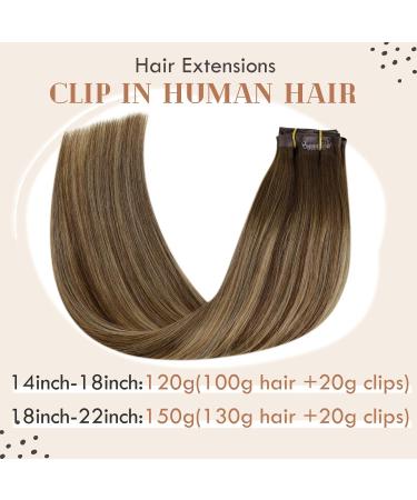 Vivien 55cm Clip-In Real Hair Extensions - 140g Light Blonde Ombre Dark Brown with Caramel Highlights - 7 Pcs 22 Inch #4/27/4 - Buy Online on GoSupps.com