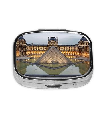 Louvre Museum in Paris Printing 2 Compartment Small Pill Case Cute Small Pill Box Purse Pill Boxs Travel Pill Organizer for Pocket Purse and Travel Gifts