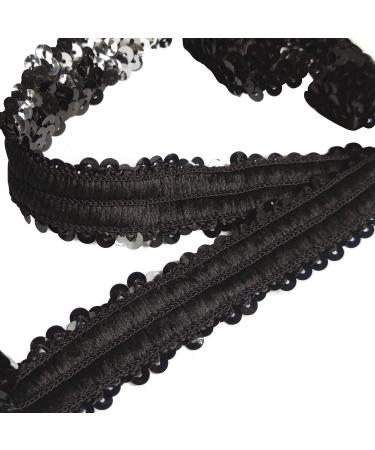 Levylisa Black Sequin Trim Glitter Stretch Paillette Lace Applique - 10 Yards - Buy Online on GoSupps.com