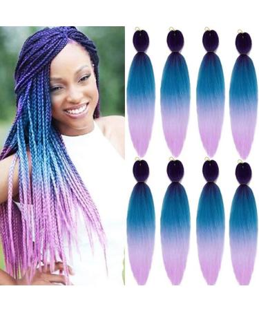 LDMY PRE Stretched Braiding Hair Extensions-8PCs/Purple Blue Pink Ombre Colorful Synthetic Kanecalon Hair for Braids 90g/PC Purple-Lake Blue-Light Purple
