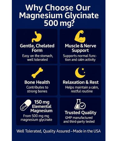 Magno-Humphries Magnesium Glycinate 500 mg - 100 Capsules | Gentle Chelated Form | Muscle Nerve & Bone Support | Dietary Supplement | GMP Manufactured in The USA - Buy Online on GoSupps.com