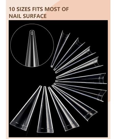 500PCS XL Stiletto Nail Tips | Clear False Nails for Acrylic | Half Cover Tapered Square Tips for Nail Extension | 10 Sizes | DIY Nail Art - Buy Online on GoSupps.com