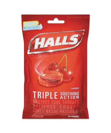 HALLS 27499 Triple Action Cough Drops Cherry 30/Bag