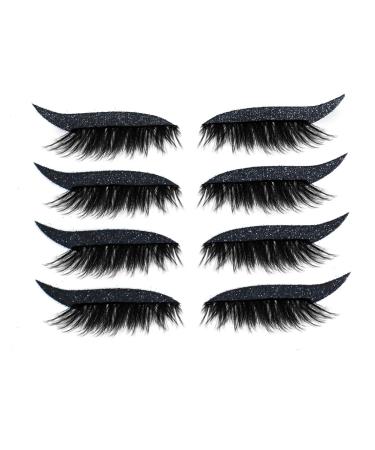 Coniya 4 Pairs Eyeliner Eyelash Patch Universal Type Cosmetic Lastics Eyeliner Eyelash Patch Black