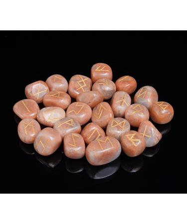 Crocon Peach moonstone Rune Tumble Shape Gemstone Rune with Elder Futhark Alphabet Engraved 25 pcs Runes Set Crystal Divination Healing Chakra Reiki with a Pouch Size : 15-20 mm - Buy Online on GoSupps.com