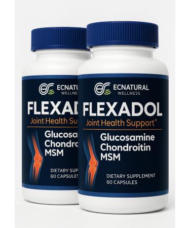 FLEXADOL 2-Pack Glucosamine Chondroitin MSM | General Joint Support | Mobility & Flexibility Focus | Daily Routine Companion | 2 Bottles 60 Capsules Each Flex - Solution