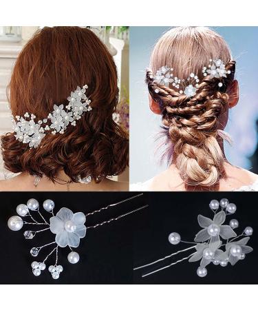 2 Pieces Wedding Hair Pins Elegant Bridal Hair Pins White Pearl Hair Pins Wedding Hair Accessories for Brides Bridesmaids Flower Girls Wedding and Ball (Two Styles) - Buy Online on GoSupps.com