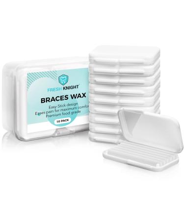 Braces Wax,10 Pack. Dental Wax for Braces & Aligners, Unscented & Flavorless - 50 Premium Orthodontic Wax Strips. White Cases. Includes storage case. Food Grade ortho brace wax. Fresh Knight. (White)