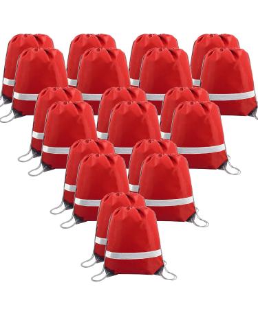 BeeGreen Drawstring Backpack 20|30|50 Pieces for Gym Sport Trip, DIY Reflective Strips Cinch Sack for Kids, Women and Men 20 Red 20