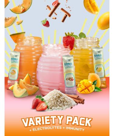 KLASS VIDA Hydration + Immunity Electrolyte Drink Mix Variety Pack with Mango Strawberry Horchata & Cantaloupe | Sugar-Free Hydration Packets with Wellmune Acerola Coconut Water & Minerals - Buy Online on GoSupps.com