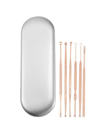 VOCOSTE 6Pcs Stainless Steel Ear Cleansing Tool Set Ear Cleaner Ear Care Set with Storage Case Rose Gold Tone