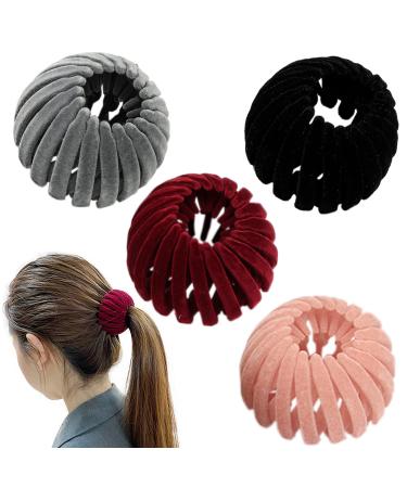 4 Pcs Bird Nest Magic Hair Clip  Ponytail Holder Bun Hairpin  Hair Accessories for Women and Girls  Expandable Bun Fixed Hair Claw  Velvet Lazy Bird'S Nest Hairpin