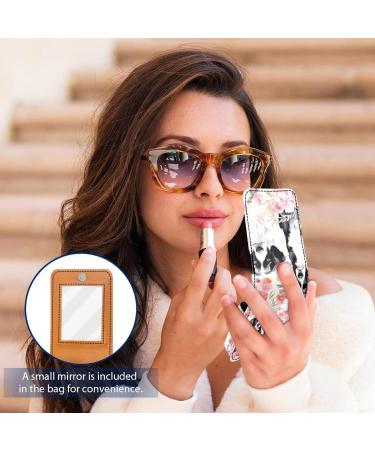 Stylish Leather Lipstick Case & Organizer with Mirror | Mini Lipstick Holder Bag - Floral Design in Dog Flower Pink - Buy Online on GoSupps.com