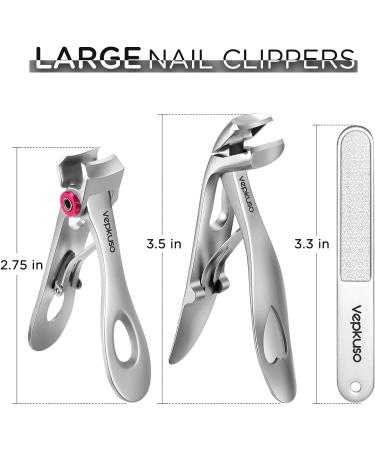 Vepkuso Nail Clippers for Seniors Wide Jaw Fingernail Clippers and Angled Head Toenail Clippers for Thick Nail Stainless Steel Professional Nail Cutter with File for Men Women&Pregnant Sliver - Buy Online on GoSupps.com