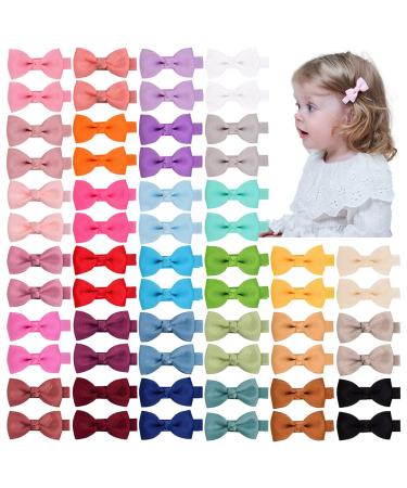 Ruyaa 60 Pieces 30 Colors in Pairs Baby Girls Fully Covered Hair Clips Tiny 2" Hair Bows Alligator Clips for Toddlers Newborn Infants Kids Hair Accessories Baby Barrettes Non Slip for Fine Fully Lined