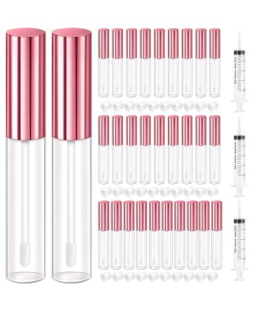 30 Pcs Clear lip Gloss Tube Containers Bulk Wand 10ml Empty Pink Lip Oil Tubes Refillable Lip Balm Bottles with Rubber Insert for DIY Makeup Such as Lip Samples, Homemade Lip Balm(Pink)