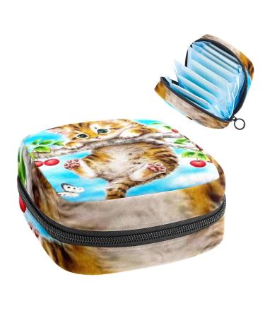 GIAPB Period Bag Sanitary Napkin Storage Bag Period Pouch Travel Makeup Bag Cat and Tree Color2555