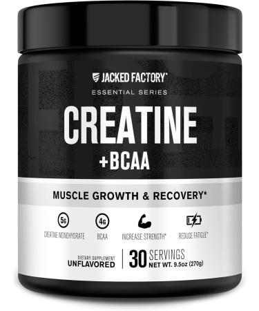 Jacked Factory Creatine + BCAAs - Creatine Monohydrate + BCAA Powder for Increased Post-Workout Recovery Performance Lean Muscle Growth & Reduced Fatigue - 30 Servings Unflavored & Blue Raspberry - Buy Online on GoSupps.com