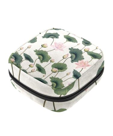 Menstrual Pad Bag with Zipper Ladies Napkin Bag Tampons Collection Bag for Women and Girls (Lotus Pattern)
