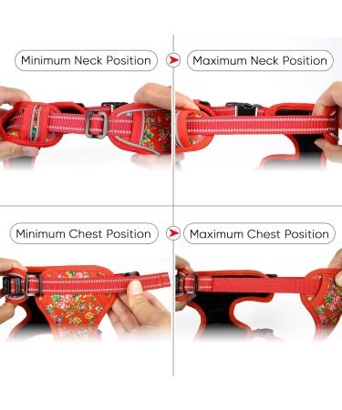 Buy Heele XL Dog Harness - Adjustable Reflective Floral Red Running Harness with Lockable Snap Lock - Anti-Train & Open Neck Design - Buy Online on GoSupps.com