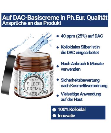 Buy 100g Colloidal Silver Cream 40ppm - 100% Pure & Stable Effective Cosmetic Solution for International Shipping - Buy Online on GoSupps.com