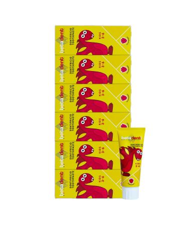 BETADENT Betadent KIT 6 KIDS TOOTHPASTE FOR CHILDREN 3-6 YEARS OLD Raspberry Flavor Anti-plaque and anti-cavity action Balanced fluoride salt dosage at a concentration of 430 ppm F. 6 x 75 ml