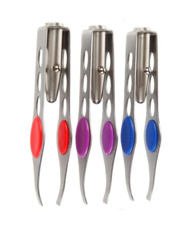 Trenton Gifts Stainless Steel Tweezers with LED Light for Precision Hair Removal (Set of 3)