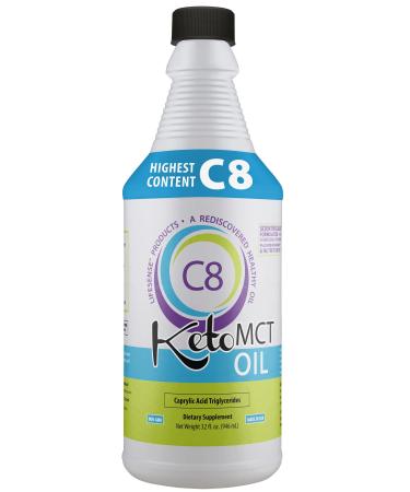 LifeSense C8 MCT Oil Keto Friendly - Caprylic Acid Triglycerides Sourced from Coconut Oil, proven in 2022 clinical trial to increase betahydroxybutyrate (BHB), Made in USA by PhD Nutrition, 32 oz